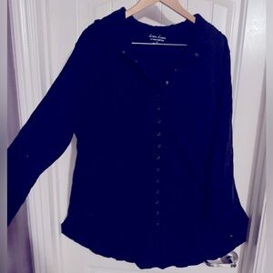 Snap front long hooded top